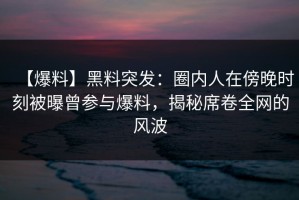 【爆料】黑料突发：圈内人在傍晚时刻被曝曾参与爆料，揭秘席卷全网的风波