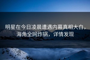 明星在今日凌晨遭遇内幕真相大白，海角全网炸锅，详情发现