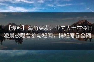 【爆料】海角突发：业内人士在今日凌晨被曝曾参与秘闻，揭秘席卷全网