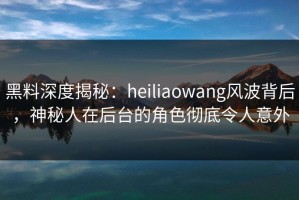 黑料深度揭秘：heiliaowang风波背后，神秘人在后台的角色彻底令人意外
