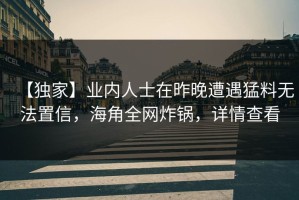 【独家】业内人士在昨晚遭遇猛料无法置信，海角全网炸锅，详情查看