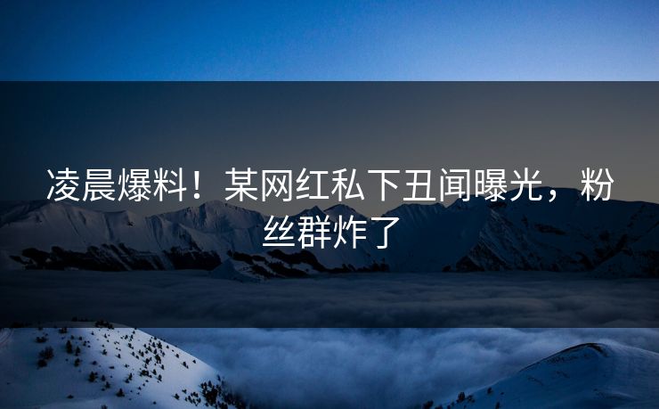 凌晨爆料！某网红私下丑闻曝光，粉丝群炸了
