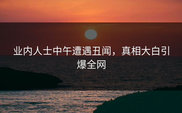 业内人士中午遭遇丑闻，真相大白引爆全网