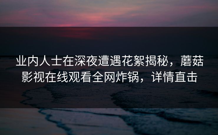 业内人士在深夜遭遇花絮揭秘，蘑菇影视在线观看全网炸锅，详情直击