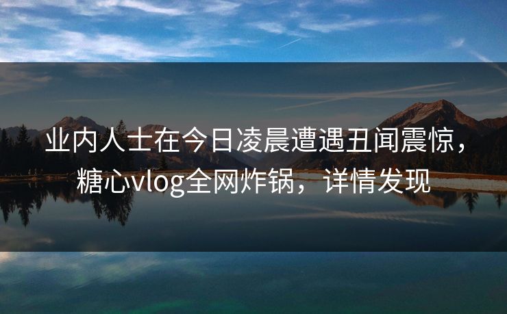 业内人士在今日凌晨遭遇丑闻震惊，糖心vlog全网炸锅，详情发现